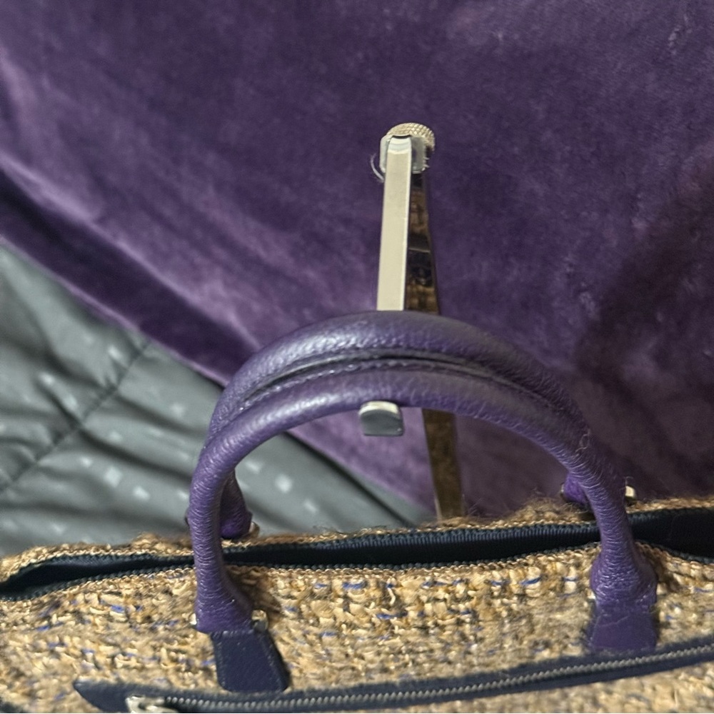 GUARANTEED AUTHENTIC PRADA TWEED & PURPLE SAFFIANO LEATHER TOTE BAG - Picture 4 of 16